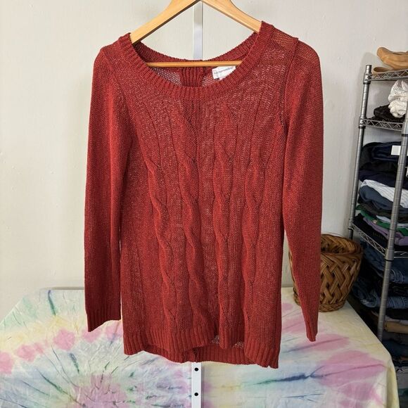 SOFT SURROUNDINGS Women's Red rust Cable Knit Sweater size XS sheer lightweight - Picture 5 of 6